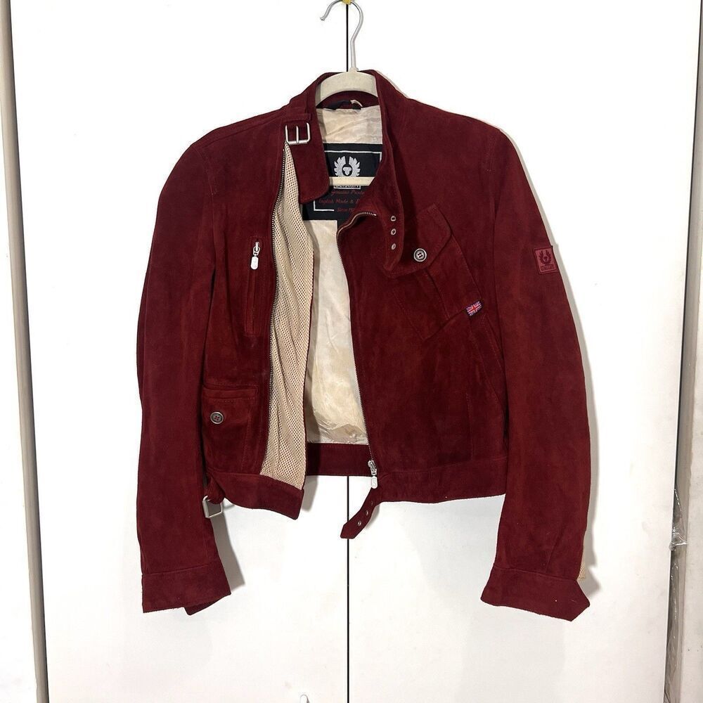 Belstaff The Aviator Suede Jacket Womens Genuine Leather Burgundy Mesh Detail 42